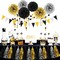 Silver Black Gold Party Decorations - 23pcs Tissue Paper Flowers Pom Poms Tassel Garland Pennant Banner Flags Streamers Birthday New Years Eve Retirement Graduation Classroom Hanging Decor Supplies